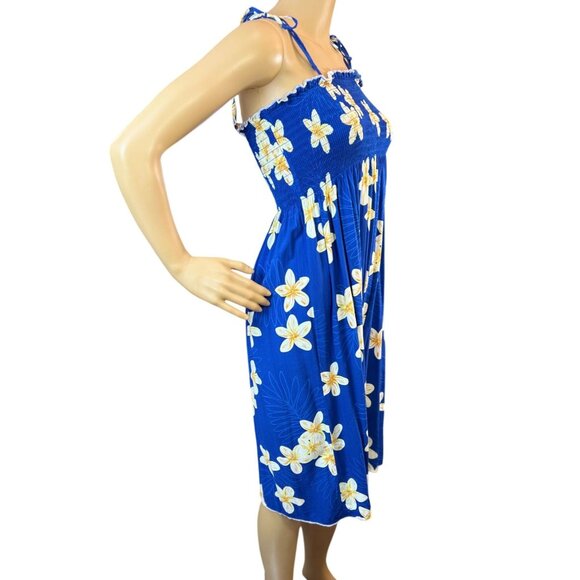 (5 for $25) Blue Floral Hawaiian Smocked Sundress Size Small - Picture 3 of 6